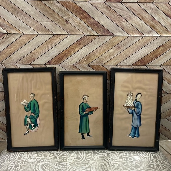Antique Chinese Gouache Paintings on Pith‎ PaperSet of three ? 19th century